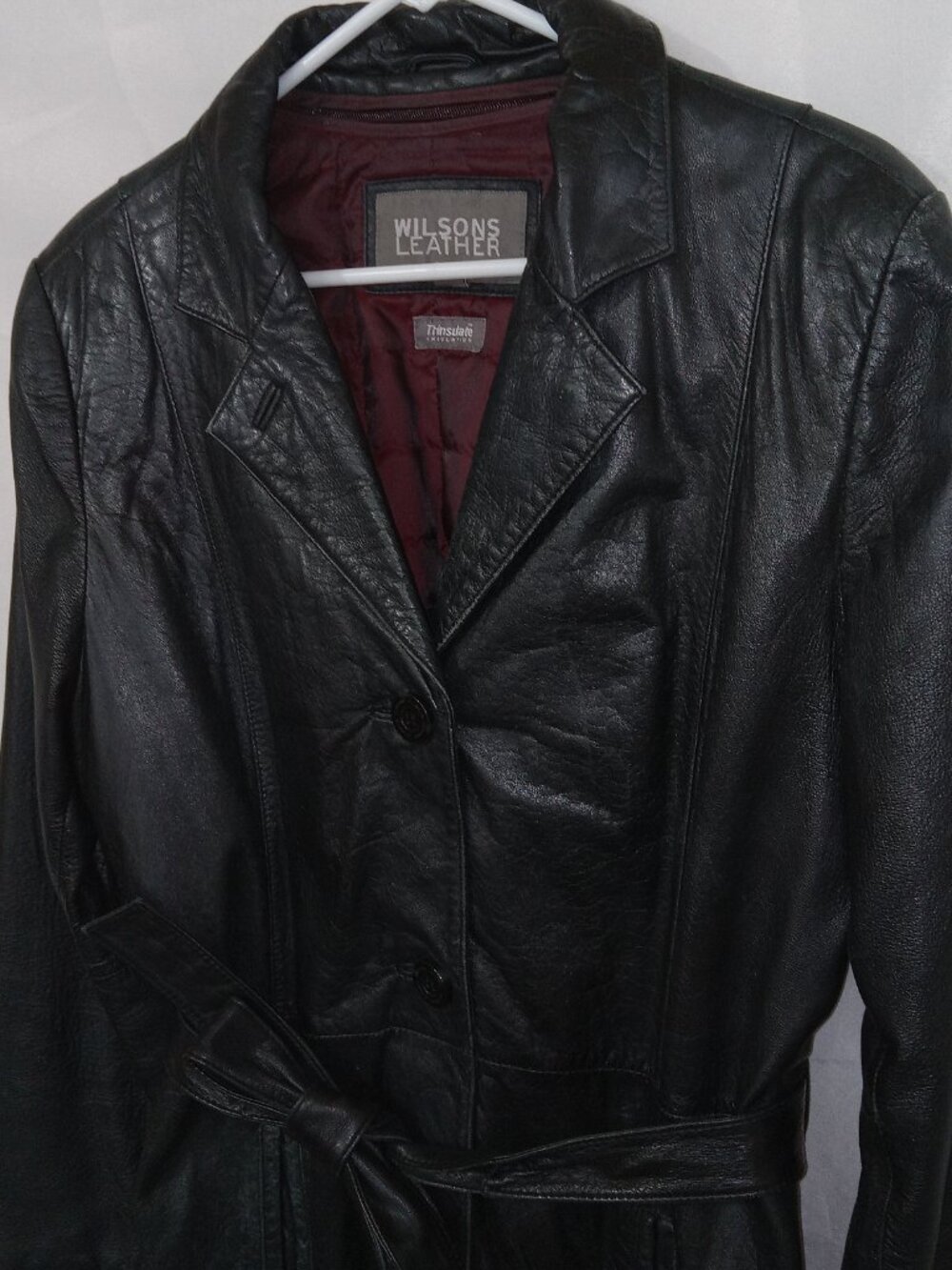 Wilsons Leather Womens L Black Leather Belted Jacket Thinsulate Liner Vintage - Picture 2 of 16